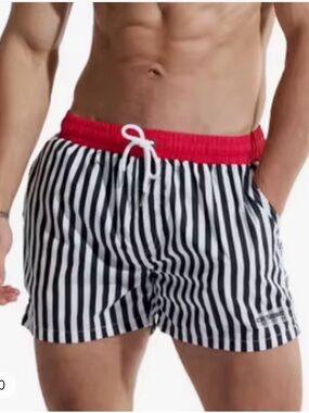 DESMIIT Men's Classical Board Shorts Striped Swim Trunks